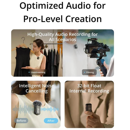 Microphone cravate sans fil DJI Mic 2 avec réduction de bruit enregistrement interne 32 bits flottants portée 250 m