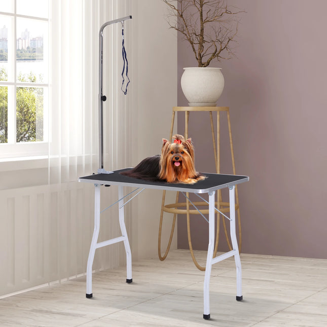 Adjustable Pet Grooming Table with Non-Slip Surface and Safety Slings for Dog Hair Trimming Black