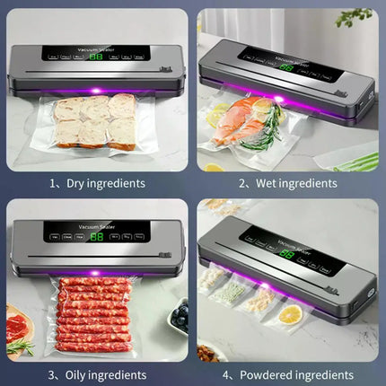 Electric Vacuum Food Sealer Machine with Built-in Cutter for Wet and Dry Food Storage 120W ABS Design