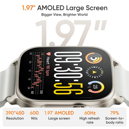 1.97 inch AMOLED GPS Smartwatch with Heart Rate Monitor, 14 Day Battery Life, Bluetooth 5.3, IP68
