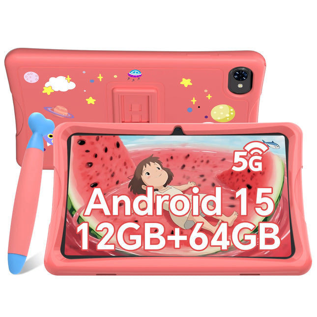 10.1 Inch Kids Tablet Android 15, 4GB RAM 64GB ROM, 5G WiFi, 5000mAh Battery, Dual Camera, IPS Screen