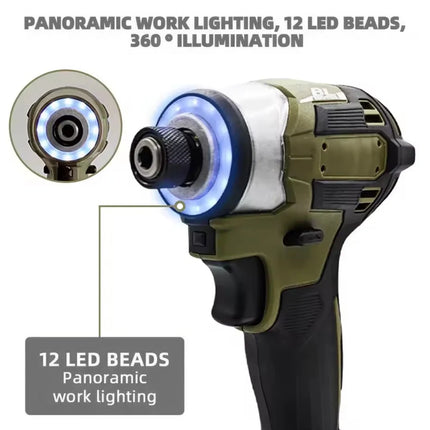 21V Cordless Brushless Impact Wrench and Screwdriver Set with LED Light for Car Repair and Home DIY