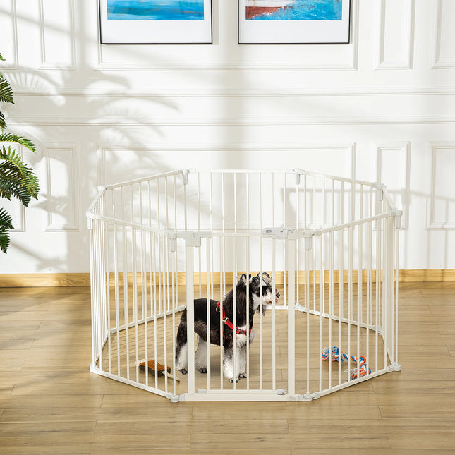 8-Panel Foldable Pet Playpen Indoor Outdoor Dog Fence and Fireplace Safety Gate 60x76 cm White