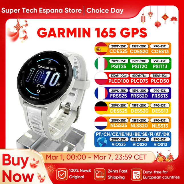 Forerunner 165 GPS Smartwatch with 1.2 Inch Display Heart Rate Sleep Monitor 11 Day Battery Life Black