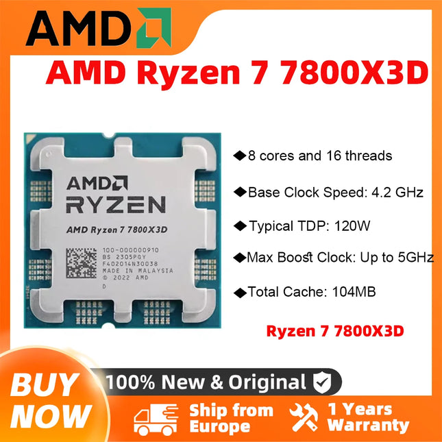 AMD Ryzen 7 7800X3D 8-Core 16-Thread 5.0 GHz Desktop Processor Socket AM5 for High-End Gaming PCs