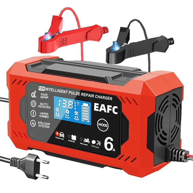 12V 6A Intelligent Car Battery Charger With LCD Display For AGM Wet Gel Lead Acid Smart Repair Tool