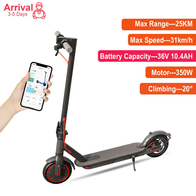 Electric Scooter 8.5 Inch Foldable Adult Commuter with 350W Motor, 25KM Range and Smart App Control