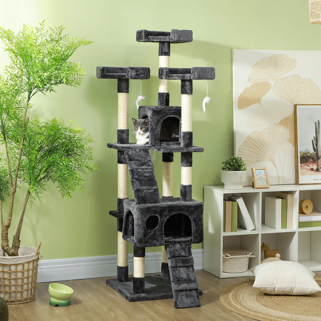 5-Layer Cat Tree and Scratching Post with Climbing Platforms Ladders and Dangling Toys for Indoor Cats