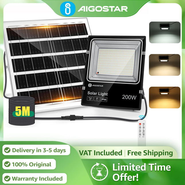 Aigostar Solar Spotlight with Large Panel and 3 Adjustable Colors for Garden, Patio and Path Usage