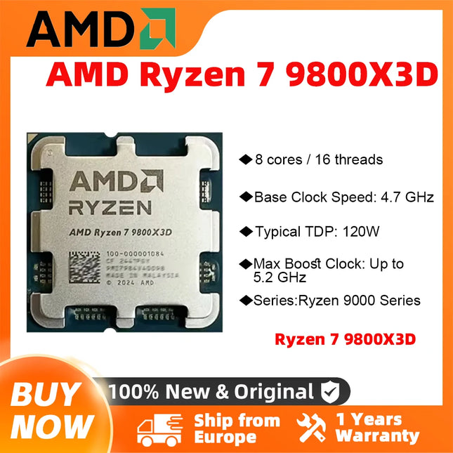 AMD Ryzen 7 9800X3D 8-Core 16-Thread Desktop Processor with 104MB Game Cache and 5.2GHz Clock Speed