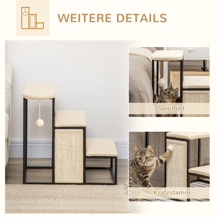 Scala per Animali Domestici a 3 Gradini Alta 53cm con Superficie Antiscivolo per Aiuto a Salire su Letto e Divano per Cani e Gatti