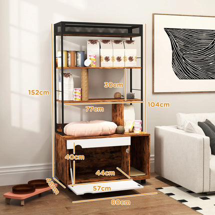 2-in-1 Katzenstreu-Box-Verkleidung mit 3-stufigem Aufbewahrungsregal, Sichtschutzmöbel für Wohnungskatzen und Zuhause