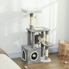 107cm Cat Tower with Cave and Sisal Scratching Trunks Three Tier Wooden Activity Centre for Cats