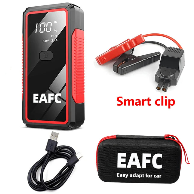 Portable 12V Car Jump Starter Power Bank With LED Flashlight And Smart Safety Clamps For Auto Rescue