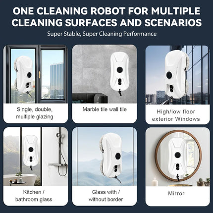 Robot Nettoyeur de Vitres Intelligent Automatique avec Puissance d’Aspiration 2700Pa et Réservoir d’Eau de 60ml pour Surfaces en Verre