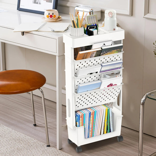 Mobile Rolling Bookshelf with Locking Wheels, Durable ABS Storage Cart for Home Office Organization