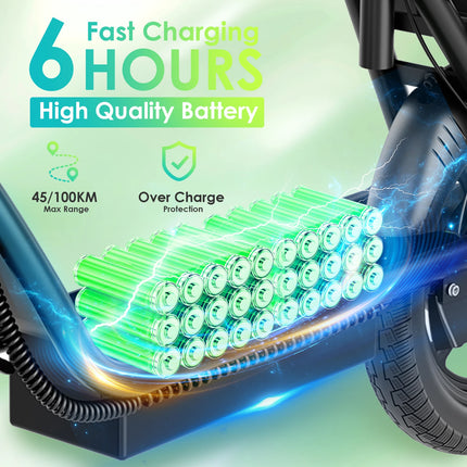 Electric Scooter with 600W Motor 100KM Long Range 54.6V Battery 14 Inch Tires Foldable Urban Commuter