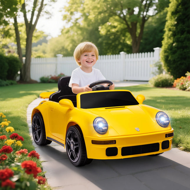 12V Electric Kids Ride-On Car with 2.4GHz Remote Control Four-Wheel Powered Vehicle Yellow Metal Toy