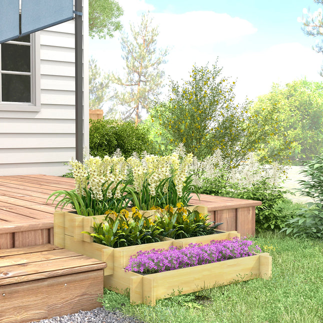 3-Tier Wooden Raised Garden Bed with Fabric Lining for Balcony Patio Flower and Vegetable Planting