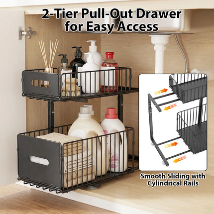 2-stöckiger verstellbarer Ausziehschrank-Organizer unter der Spüle, Schubladen-Aufbewahrungsregal für die Küche