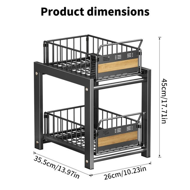 2-stöckiger ausziehbarer Schrank-Organizer aus Metall, Aufbewahrungskorb unter der Spüle für Küche und Bad