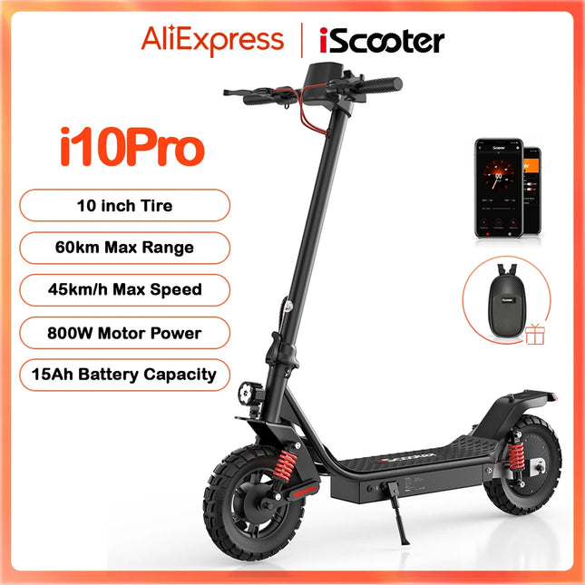10 Inch Electric Scooter 800W Motor 48V 15Ah Battery 45km/h Max Speed Foldable Design with App Support