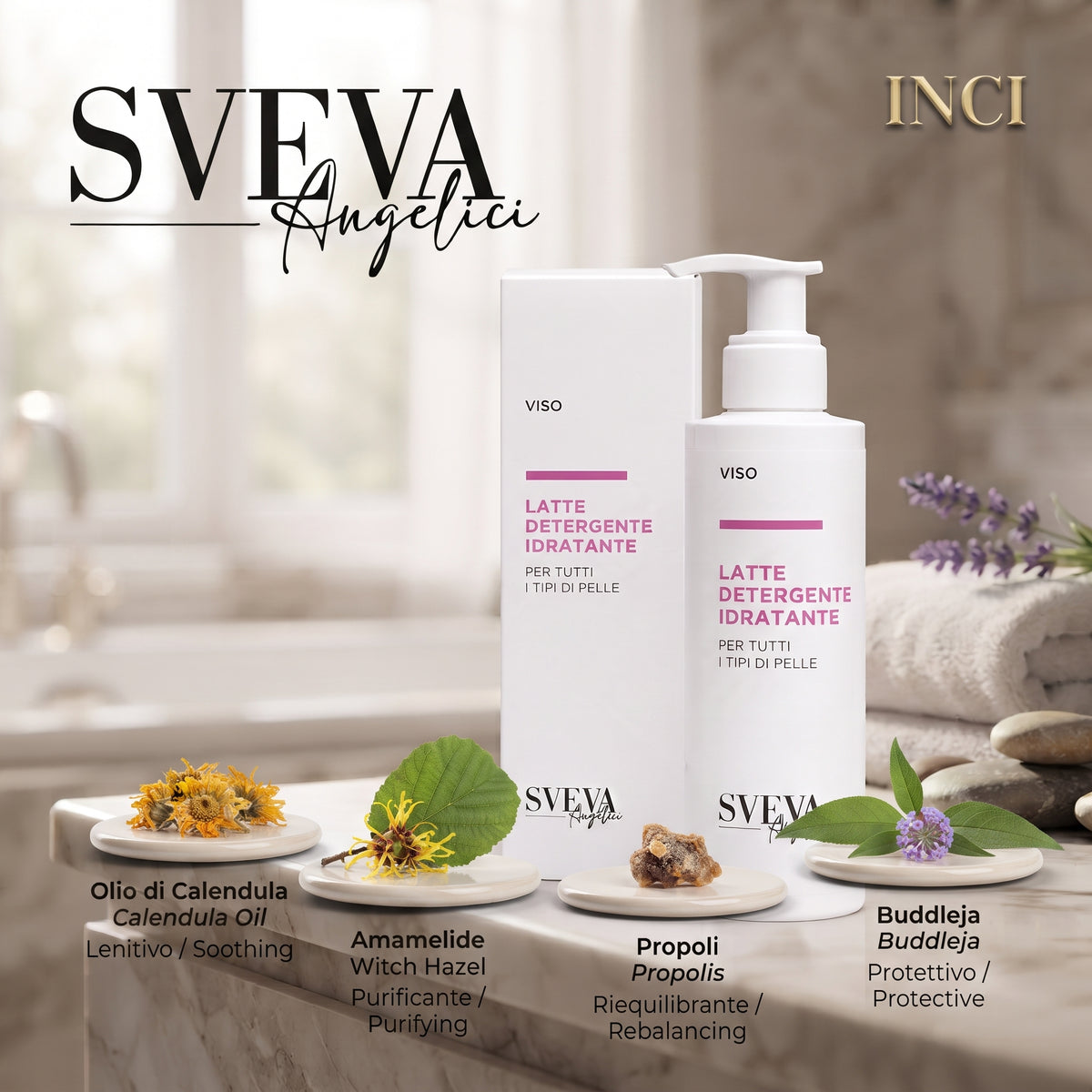 101 Cosmetica Sveva Moisturizing Cleansing Milk for All Skin Types Made in Italy Sveva Line 150 ml