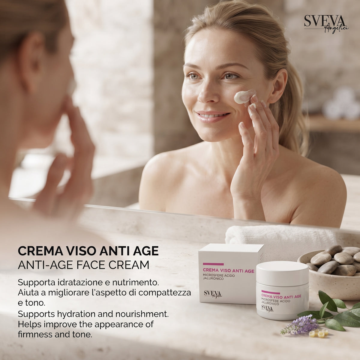 101 Cosmetica Sveva Anti-Age Face Cream with Hyaluronic Acid Microspheres for Mature Skin Made in Italy Sveva Line 50 ml