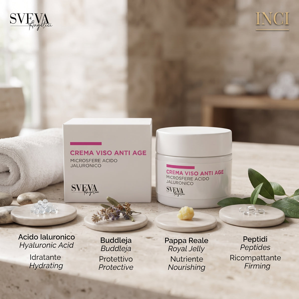 101 Cosmetica Sveva Anti-Age Face Cream with Hyaluronic Acid Microspheres for Mature Skin Made in Italy Sveva Line 50 ml