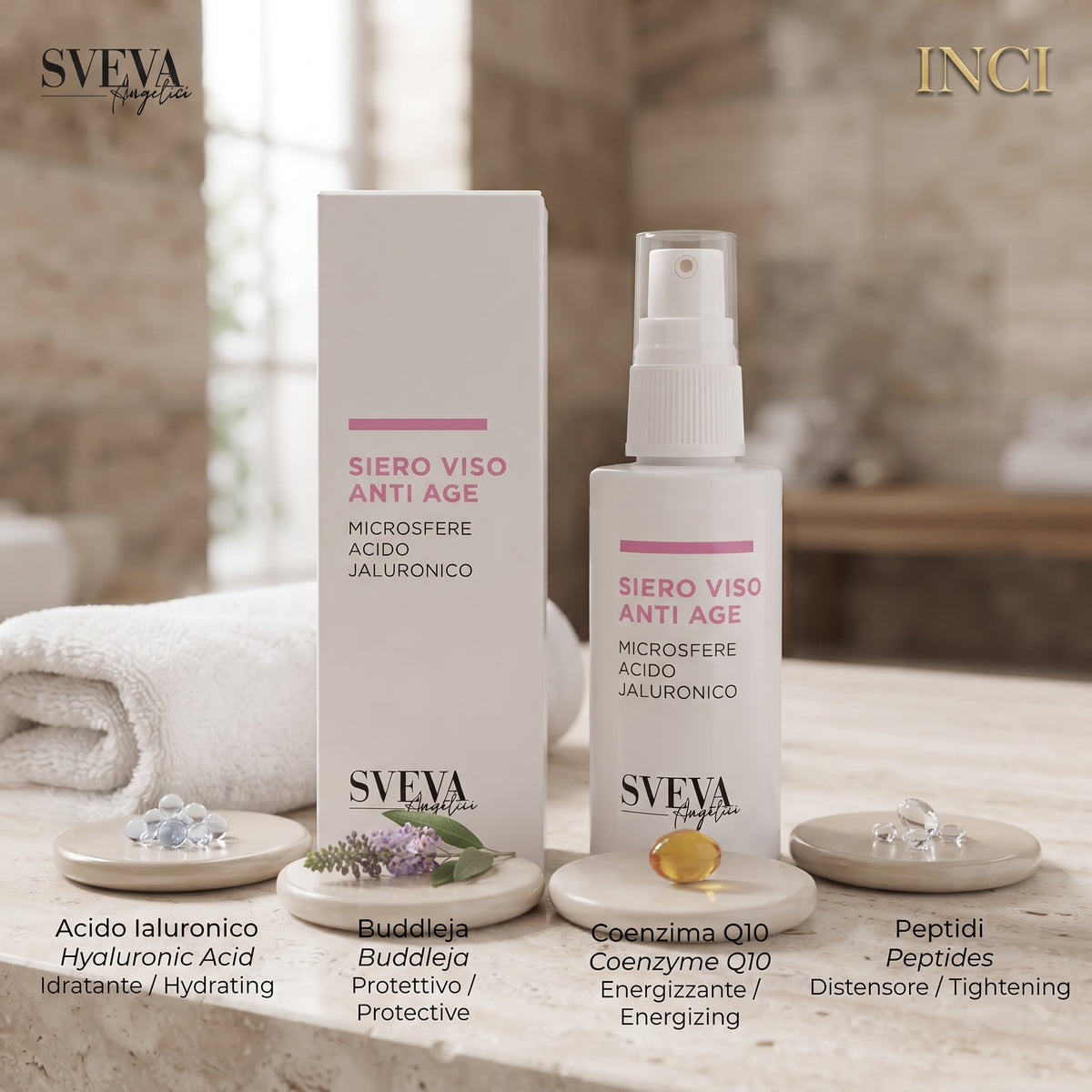 101 Cosmetica Sveva Anti-Age Face Serum with Hyaluronic Acid Microspheres Made in Italy Sveva Line 50 ml
