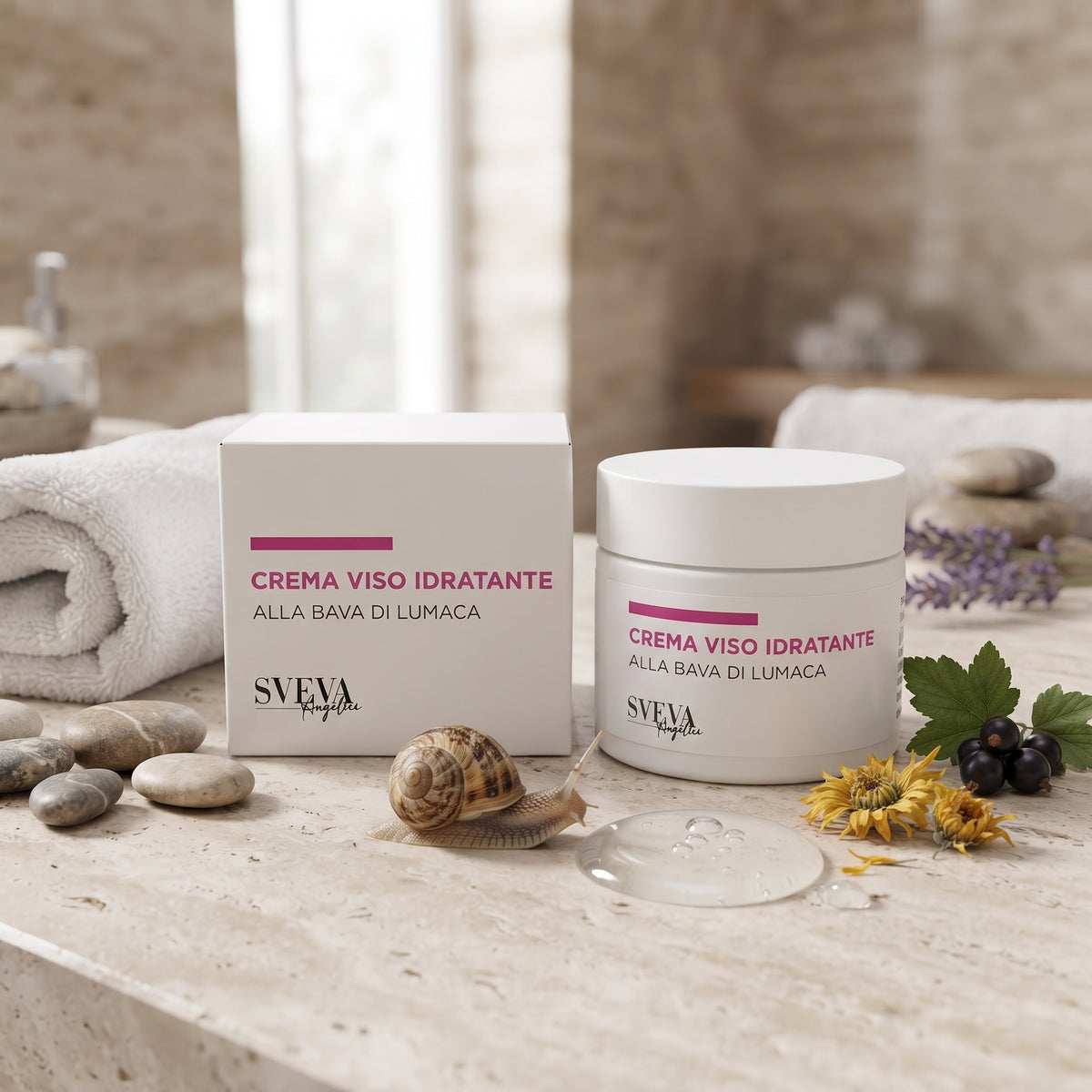 101 Cosmetica Sveva Moisturizing Face Cream with Snail Secretion Filtrate for Dry and Dehydrated Skin Made in Italy Sveva Line 50 ml