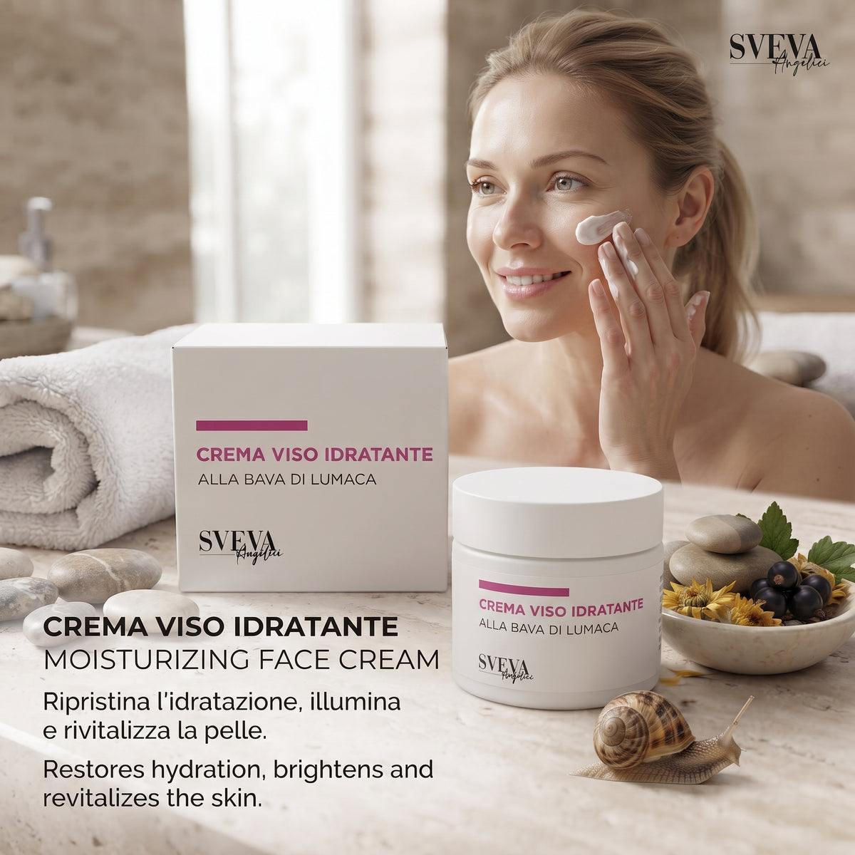 101 Cosmetica Sveva Moisturizing Face Cream with Snail Secretion Filtrate for Dry and Dehydrated Skin Made in Italy Sveva Line 50 ml