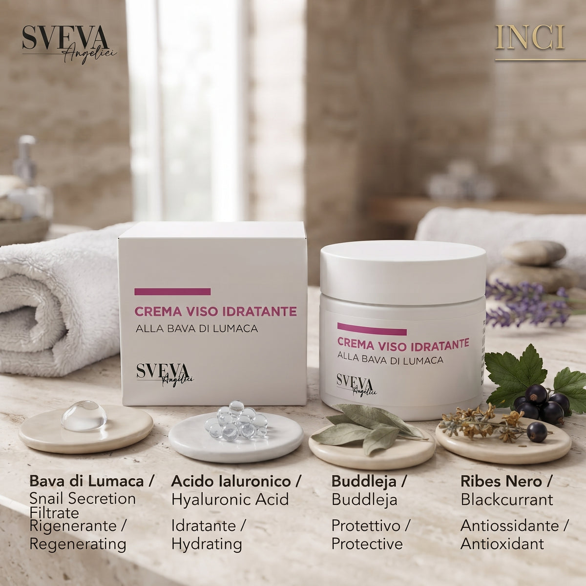 101 Cosmetica Sveva Moisturizing Face Cream with Snail Secretion Filtrate for Dry and Dehydrated Skin Made in Italy Sveva Line 50 ml