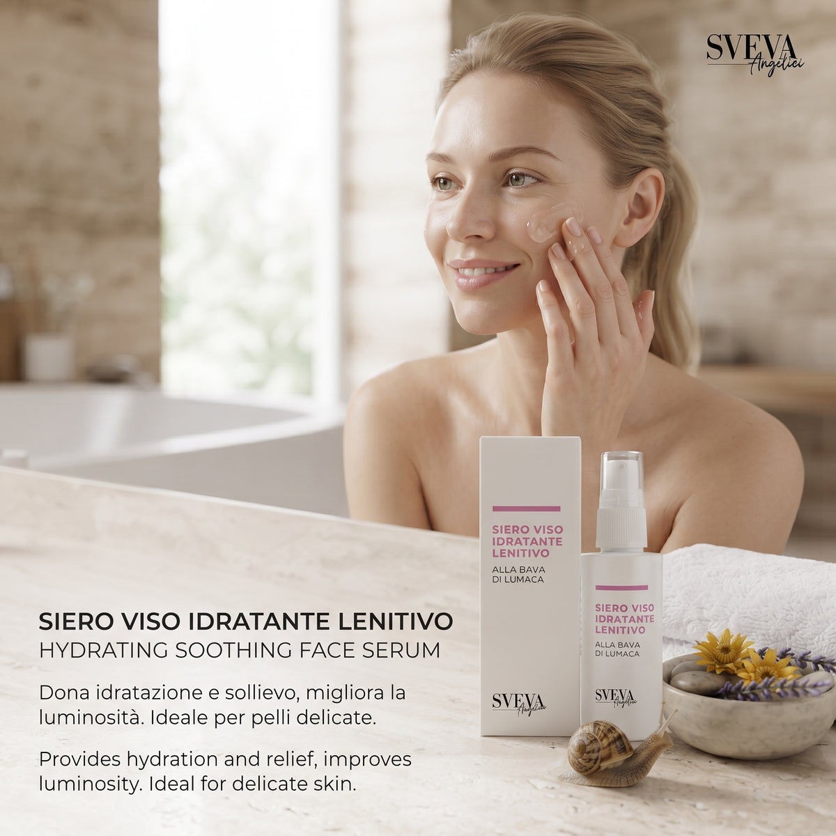 101 Cosmetica Sveva Hydrating Soothing Face Serum with Snail Secretion Filtrate and Hyaluronic Acid Made in Italy Sveva Line 50 ml