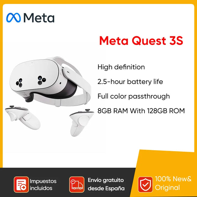 Meta Quest 3S 128GB VR Headset Full Color Passthrough High Definition 2.5 Hour Battery Gaming