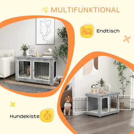 Meuble cage décoratif en métal pour chien avec coussin doux et deux portes pour animaux jusqu'à 25 kg