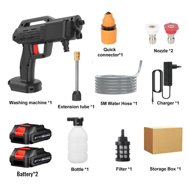 1500W Cordless High Pressure Washer - 50Bar Portable Car Cleaning Gun with 6000mAh Rechargeable Battery