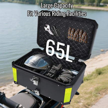 65L Aluminum Alloy Motorcycle Top Box Waterproof Tail Box Universal Luggage Storage Case for Touring