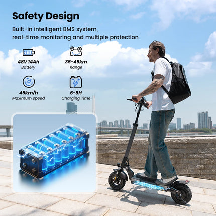 1000W 48V Electric Scooter 10 inch Off Road Tires 45km/h Max Speed Foldable Adult Commuter Two-Wheeler