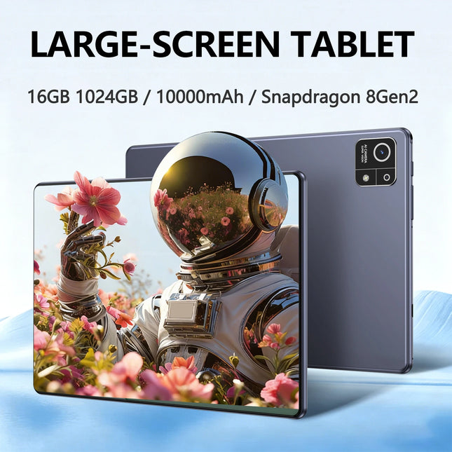 10.1 Inch Android 13 Tablet PC 16GB RAM 1TB Storage Ultra Slim WiFi GPS Fingerprint Recognition Gray