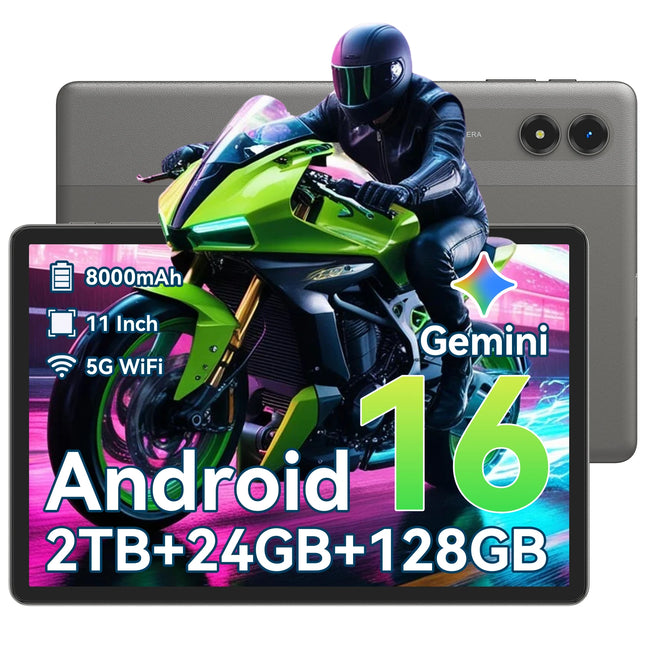 11 Inch Android Tablet PC, 24GB RAM 128GB ROM, Octa-Core Processor, 8000mAh Battery, 5G WiFi, 13MP