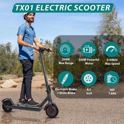 Faltbarer Elektroroller mit 350W Motor, 8,5 Zoll Reifen, 25 km Reichweite und Smart-App-Anbindung