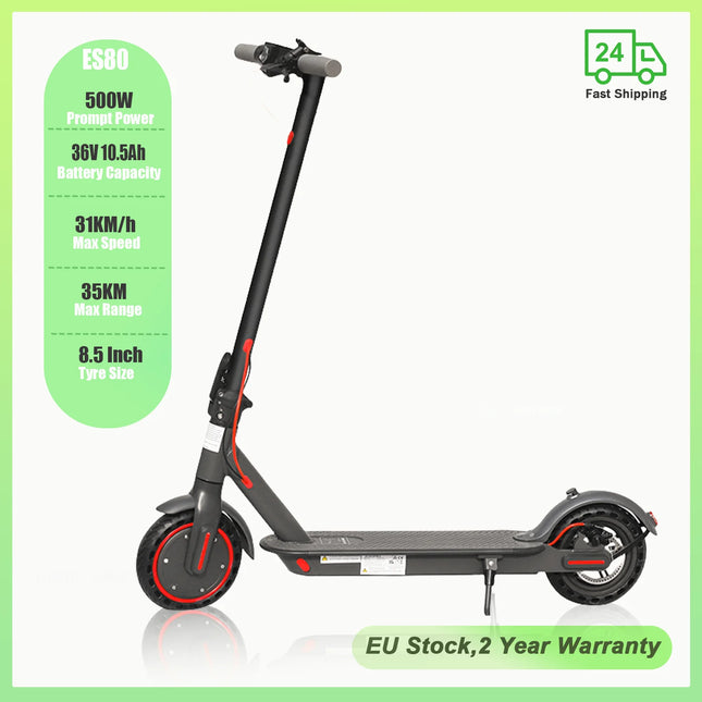 Foldable Electric Scooter with 500W Motor 35KM Long Range 31KM/H Max Speed and 8.5 Inch Solid Tires