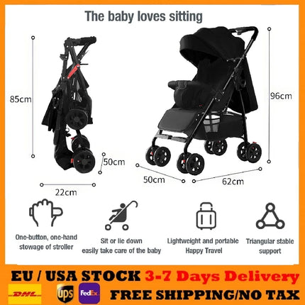 2-in-1 klappbarer Baby-Kinderwagen und Autositz-Set für Neugeborene und Kleinkinder, leichter Reise-Kinderwagen