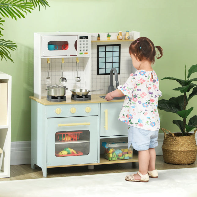 Wooden Kids Play Kitchen With Microwave, Stove, Oven And Cooking Accessories For Imaginative Role Play