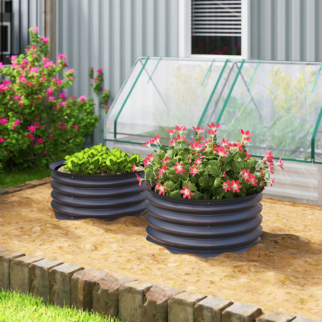 2-Piece Galvanized Steel Raised Garden Bed Set for Herb Flower Planting and Backyard Outdoor Decor