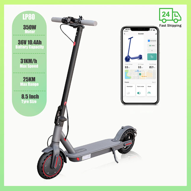 Electric Scooter 36V 10.4Ah 350W Motor 25KM Range 31KM/H Speed 8.5Inch Foldable with Smart App Adult