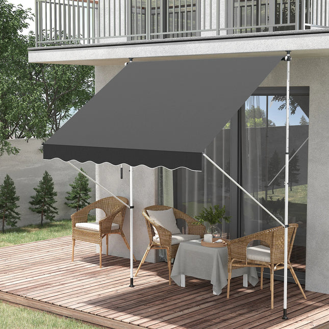 Height Adjustable Retractable Patio Awning Manual Crank Window Sun Shade Gray Polyester Frame Cover