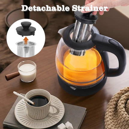 1L Glas-Wasserkocher mit Teesieb, 2200W Schnellkochfunktion, BPA-freies LED-Licht und Warmhaltefunktion