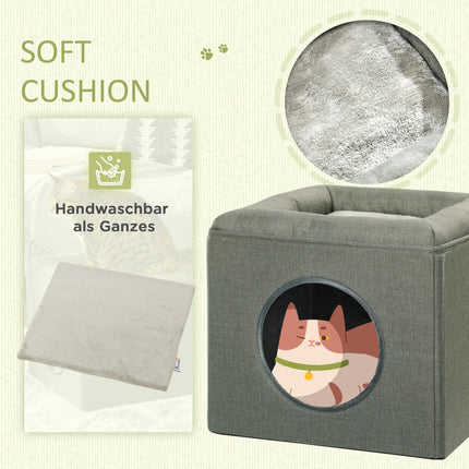 2-stöckiges Kunststoff-Katzenhöhlenhaus mit weichem Kissen und zwei Beobachtungsbereichen für den Komfort von Wohnungstieren